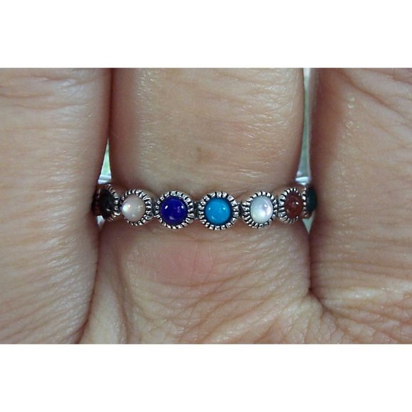 925 STERLING SILVER Multi Gemstone Eternity Band Ring - Picture 3 of 13